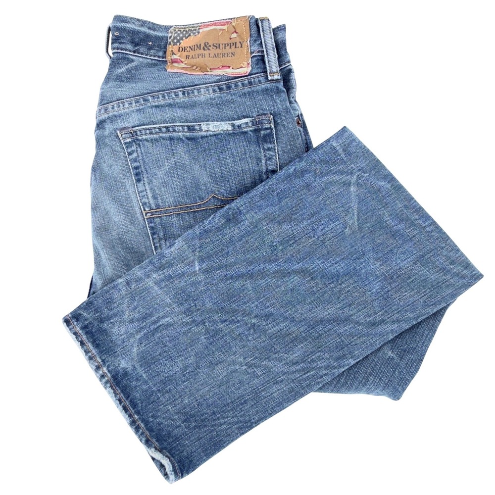Denim & Supply Ralph Lauren Straight Jeans Mens 32x30 Blue Excellent Distressed